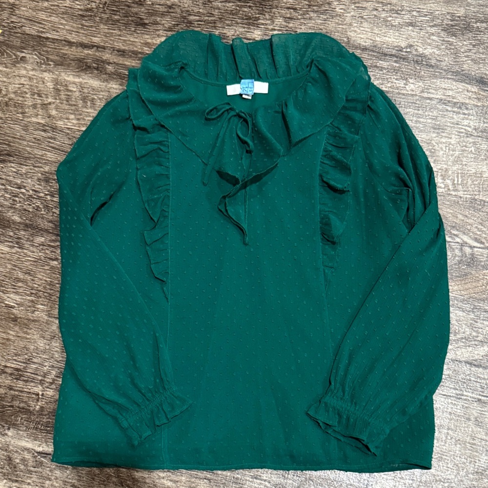 Loft medium Elegant Green Ruffled Women's Top